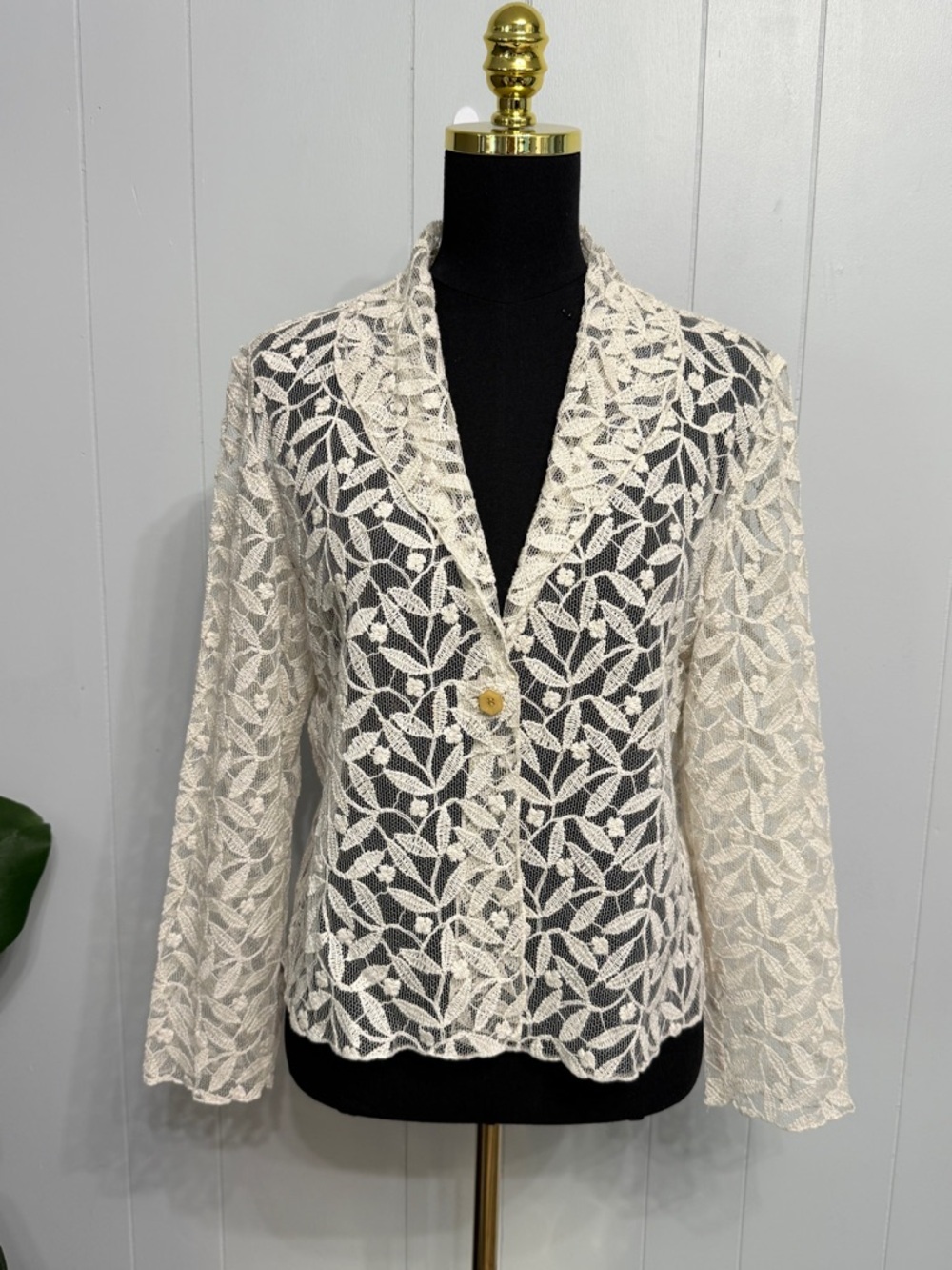 #10)  Women's Ivory Lace Button-Front Jacket